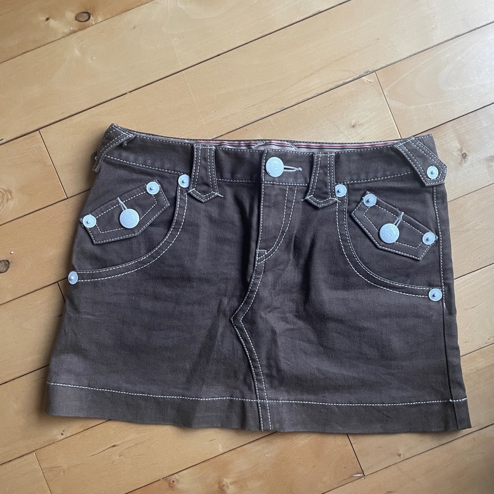 Burberry Blue Label Brown Skirt with White Stitching